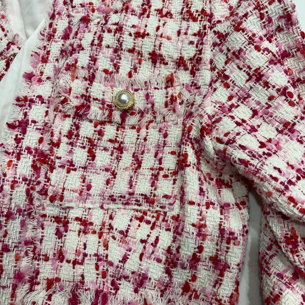 Nanette Lepore Pink and White Tweed Blazer Size 12 - Picture 3 of 5